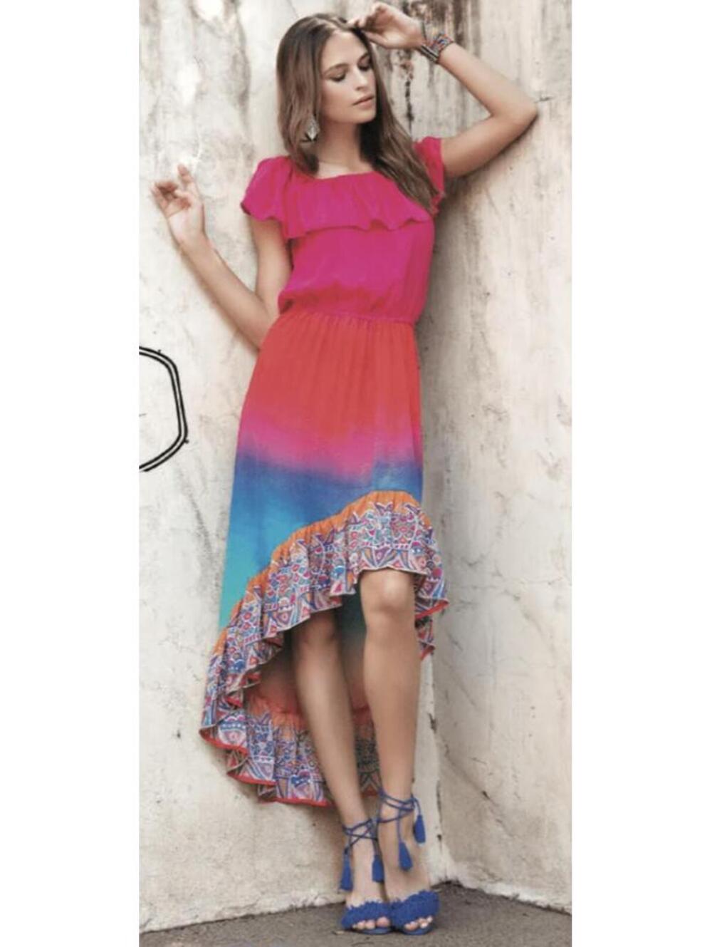 Nicky Hilton x Tolani Bohemian Ombre Tropical Inspired Dress, Hi-Low Hem, Medium